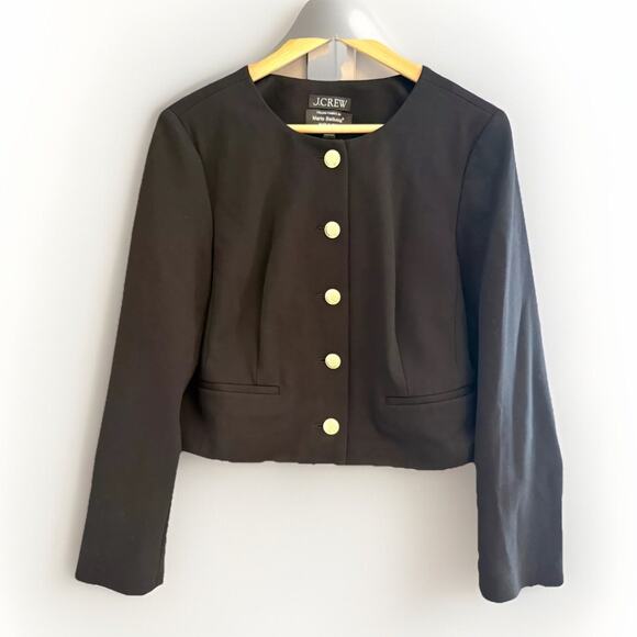 J Crew Size 8 Louisa Lady Jacket Mario Bellucci Made in Italy Cropped Black - Picture 1 of 12